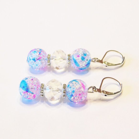 Handmade Pink & Turquoise Glass Confetti Beaded Necklace, Bracelet & Ear… - Picture 7 of 9